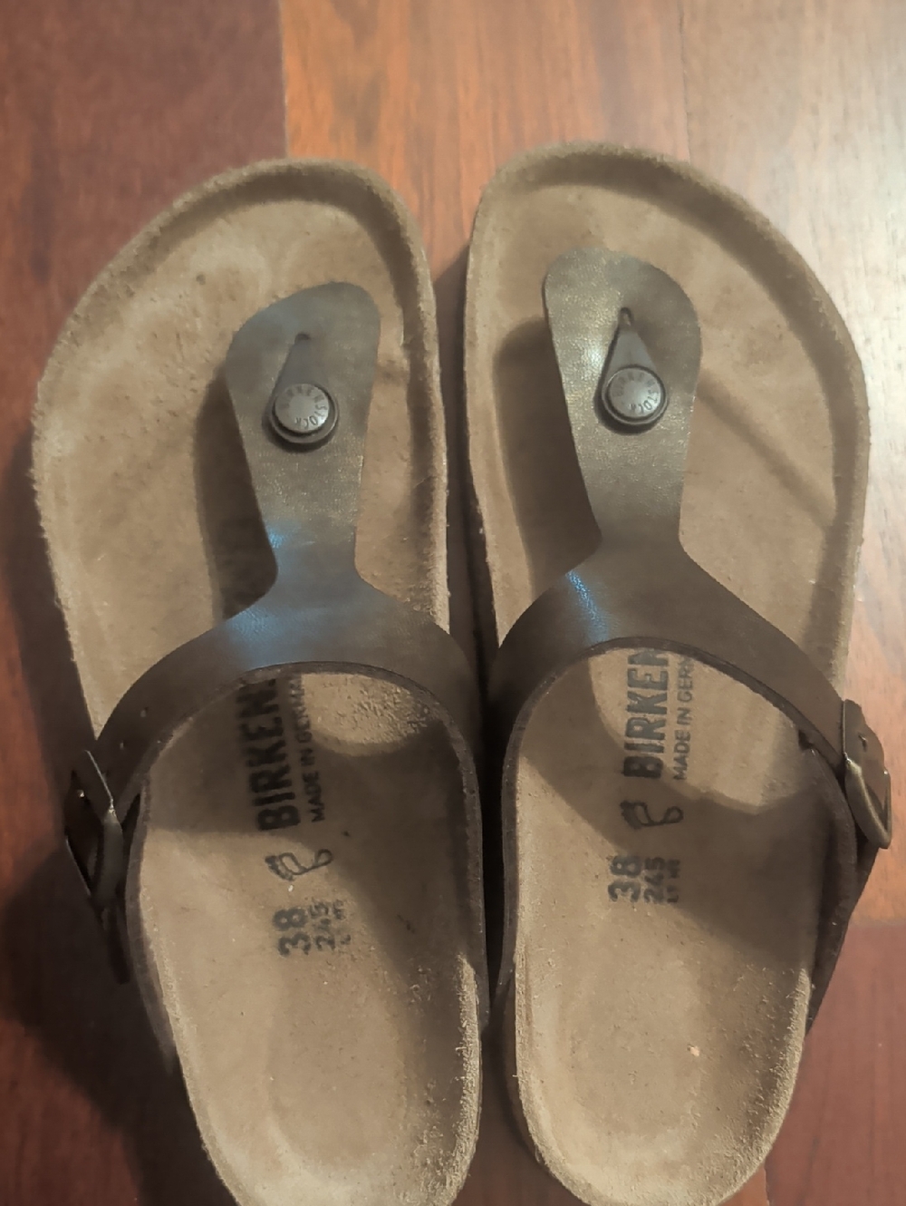 Birkenstock Coppery Goldish Brown T Strap Sandals